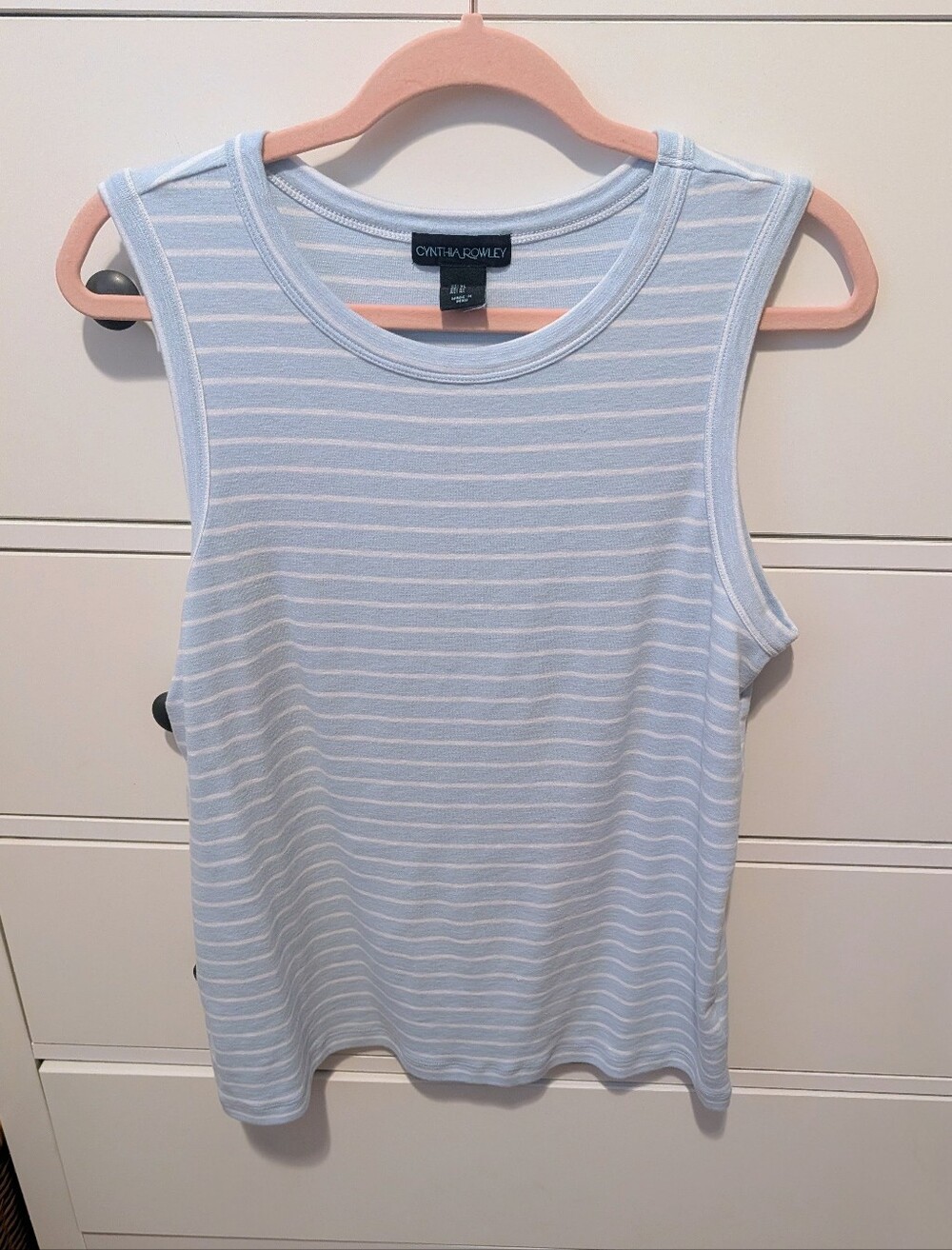 Cynthia Rowley Light Blue & White Striped Sleeveless Tank
